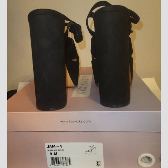 Lisa Vicky Jam Strapped Retro Platform Sandal Block Heel Black Size 9 New In Box - Picture 8 of 8
